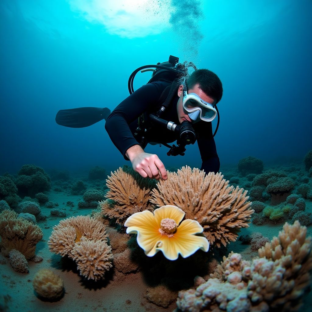 Diver planting coral fragments