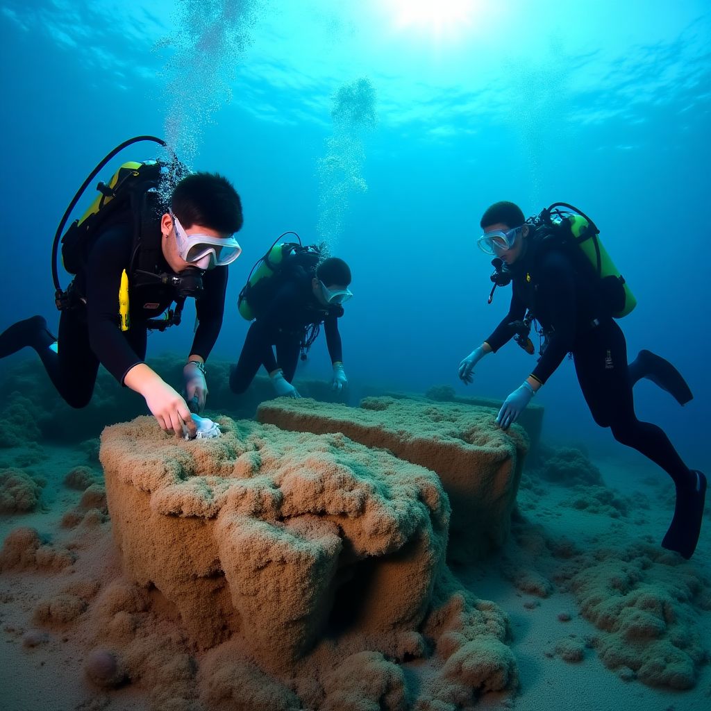 Marine biologists working on coral restoration