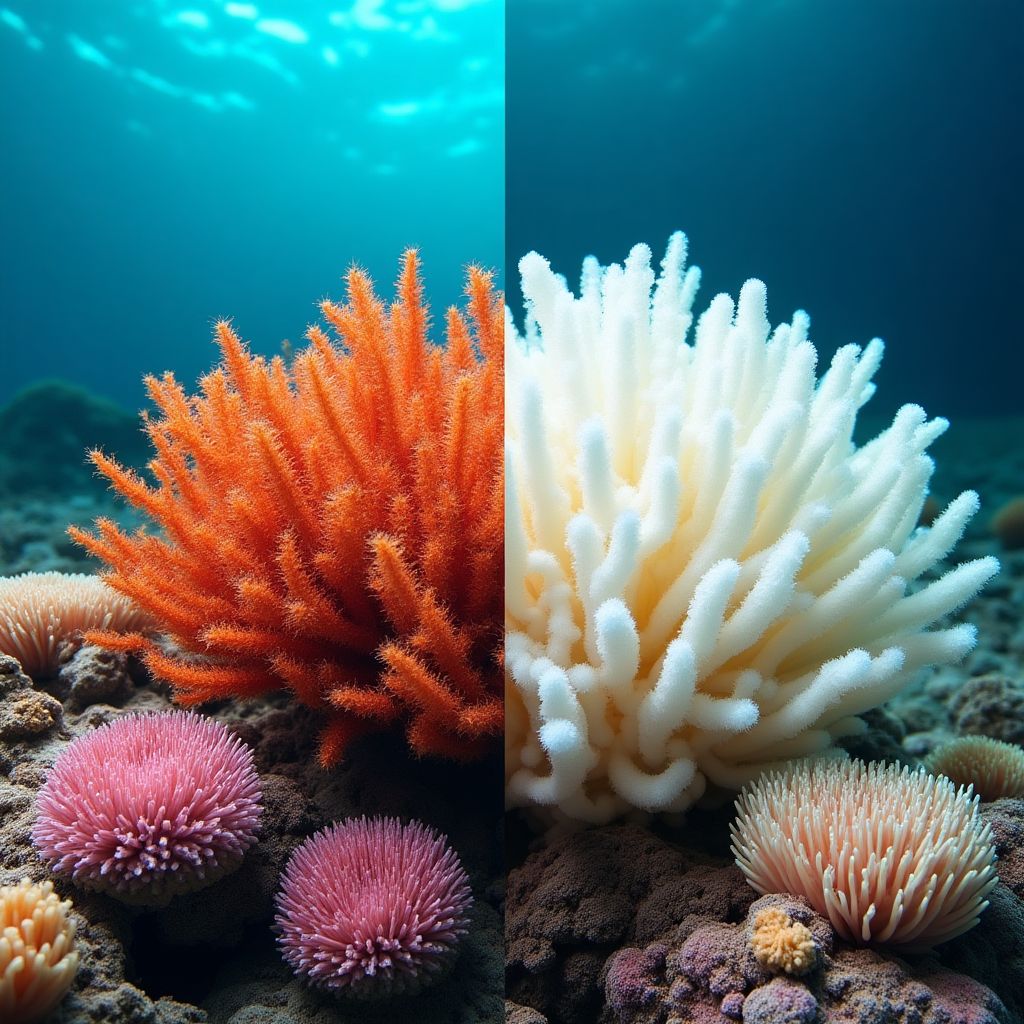 Comparison of healthy and bleached coral