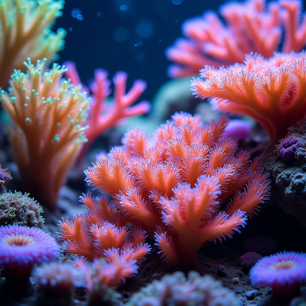 Vibrant coral garden with various coral species