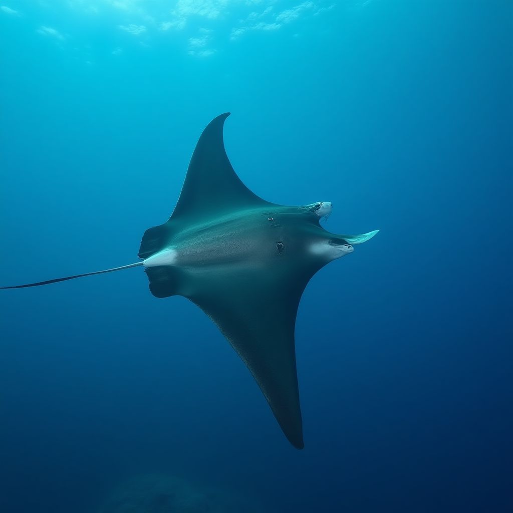 Majestic manta ray gliding through blue water