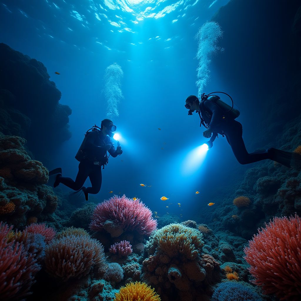 Night diving experience with bioluminescent marine life