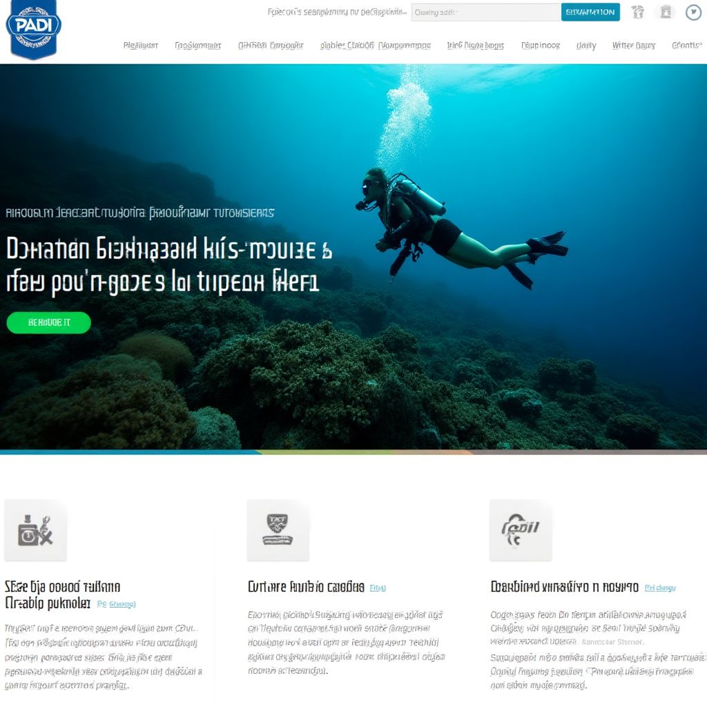 PADI diving certification website screenshot