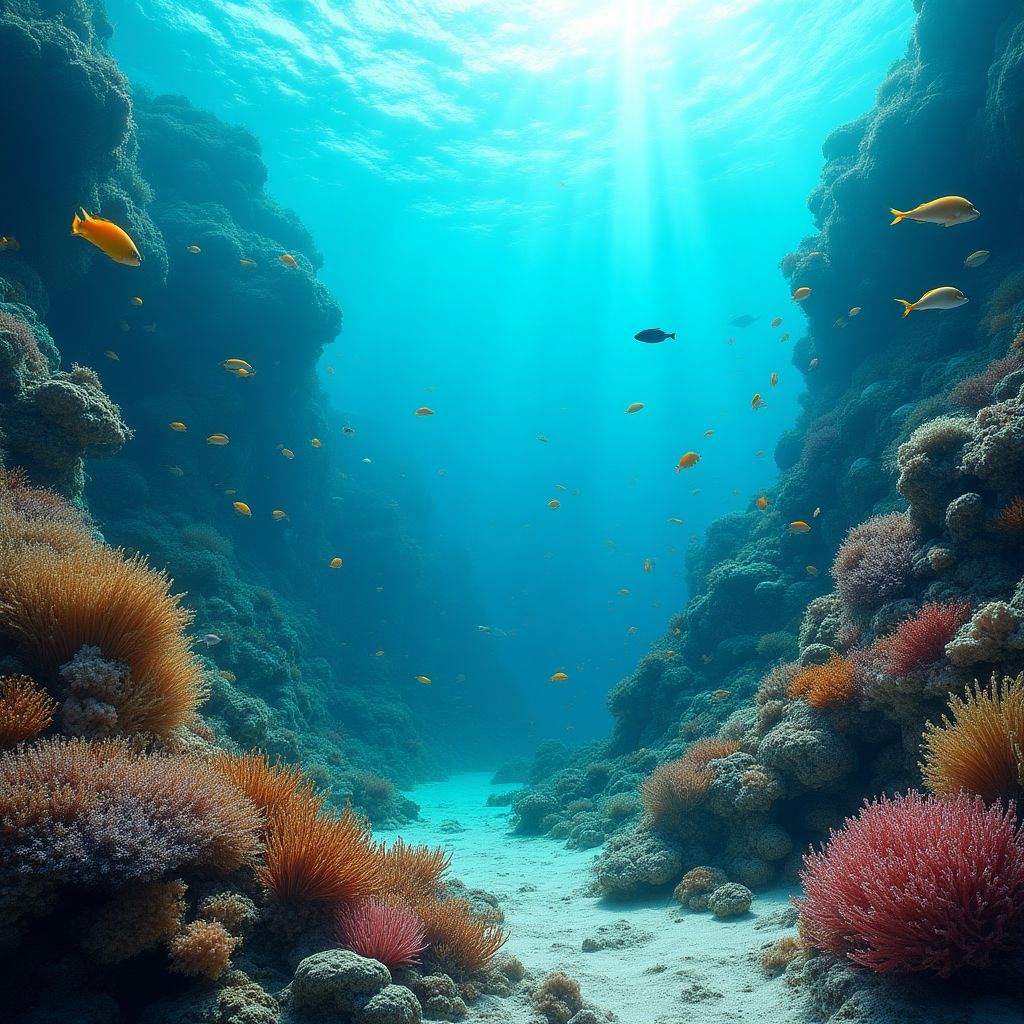 Complex reef ecosystem with various marine species